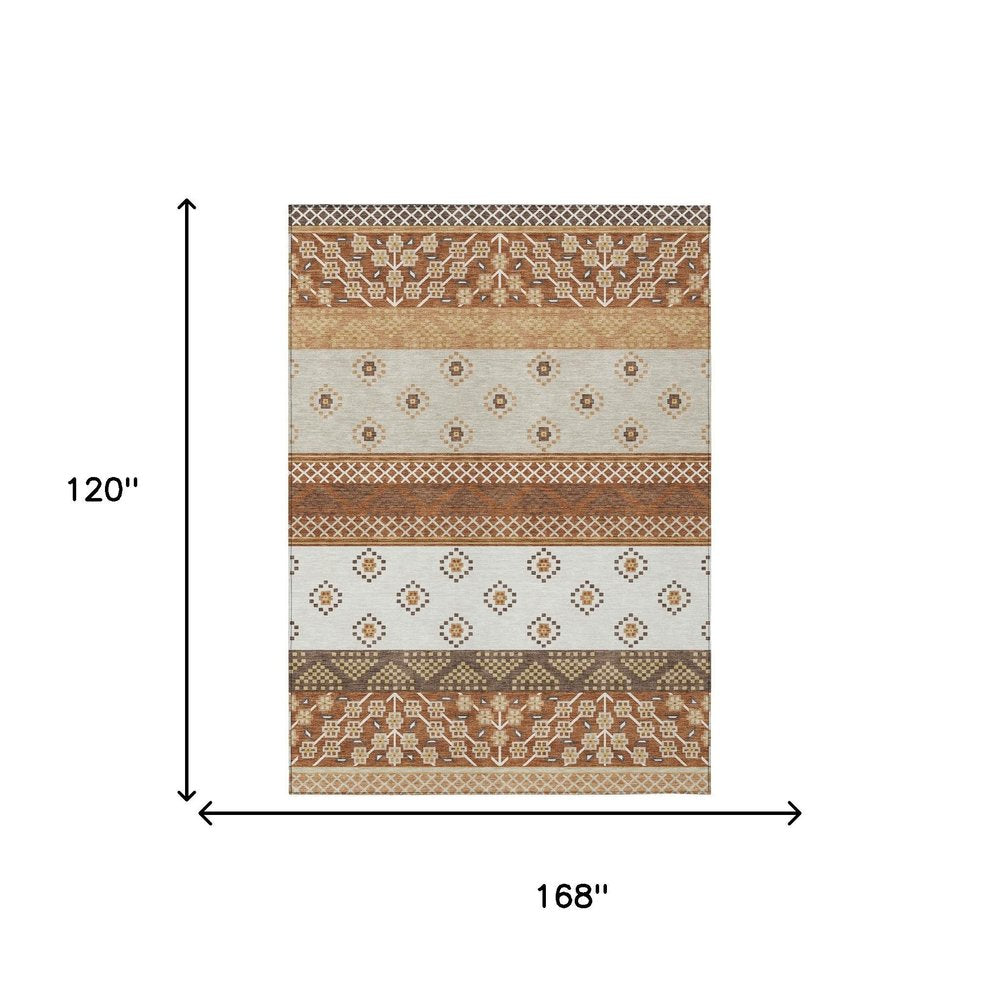 10' X 14' Orange And Denim Blue Striped Washable Indoor Outdoor Area Rug HomeRoots
