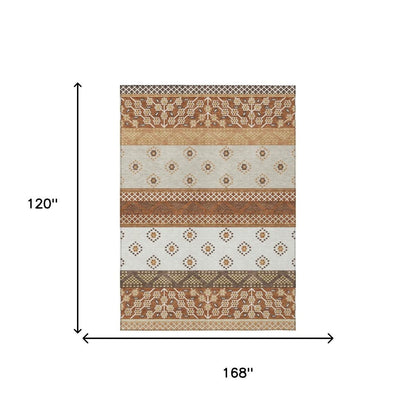 10' X 14' Orange And Denim Blue Striped Washable Indoor Outdoor Area Rug HomeRoots