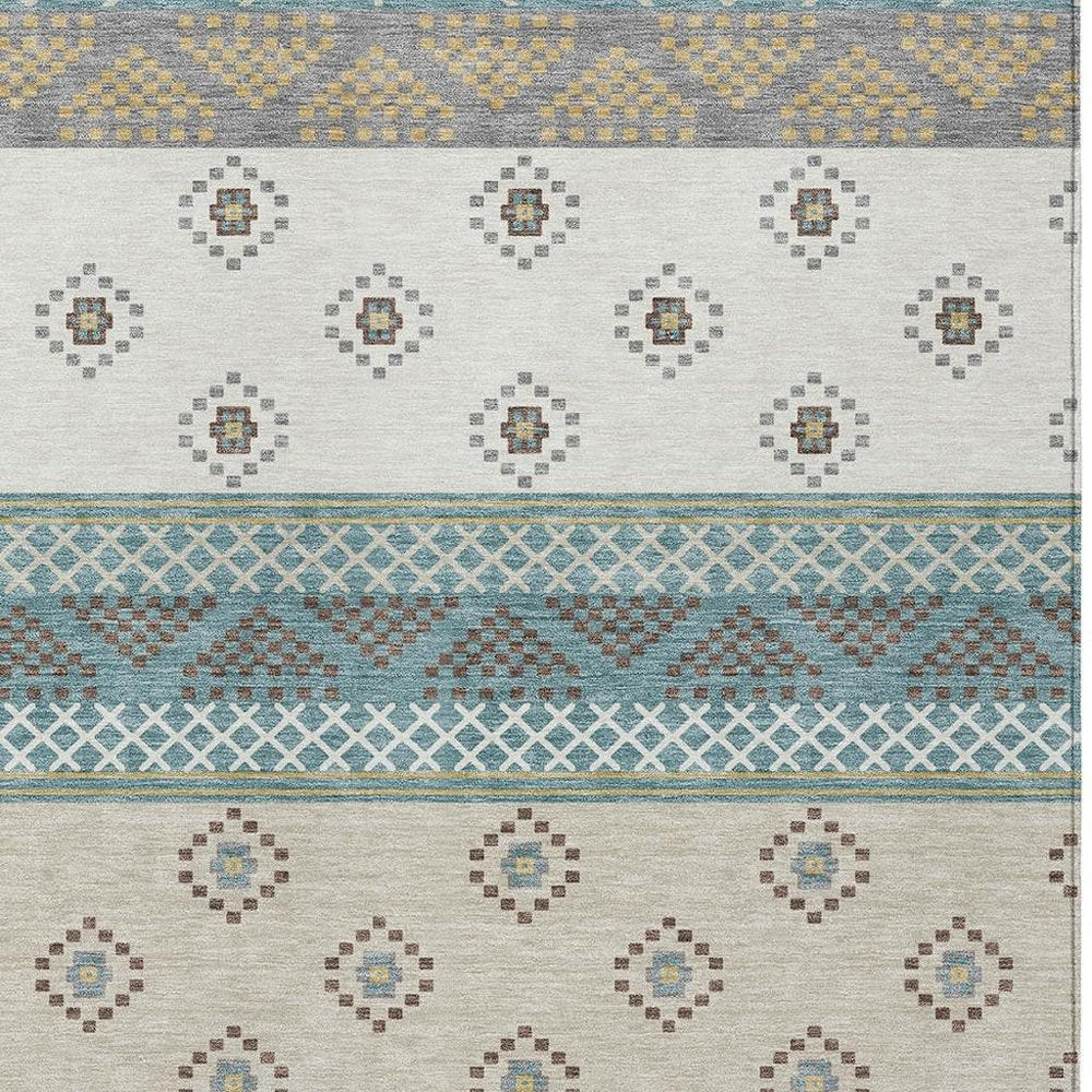3' X 5' Teal Blue And Beige Striped Washable Indoor Outdoor Area Rug HomeRoots