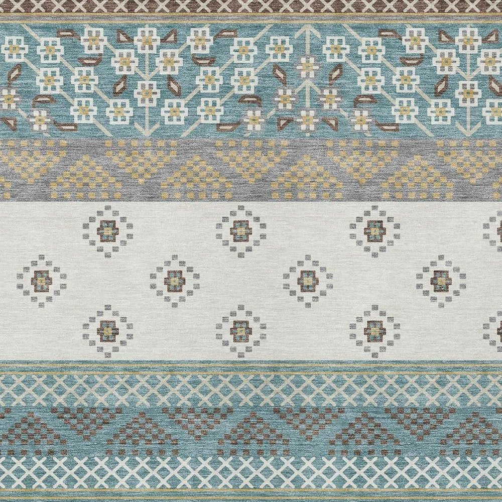 3' X 5' Teal Blue And Beige Striped Washable Indoor Outdoor Area Rug HomeRoots