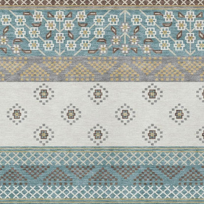 3' X 5' Teal Blue And Beige Striped Washable Indoor Outdoor Area Rug HomeRoots