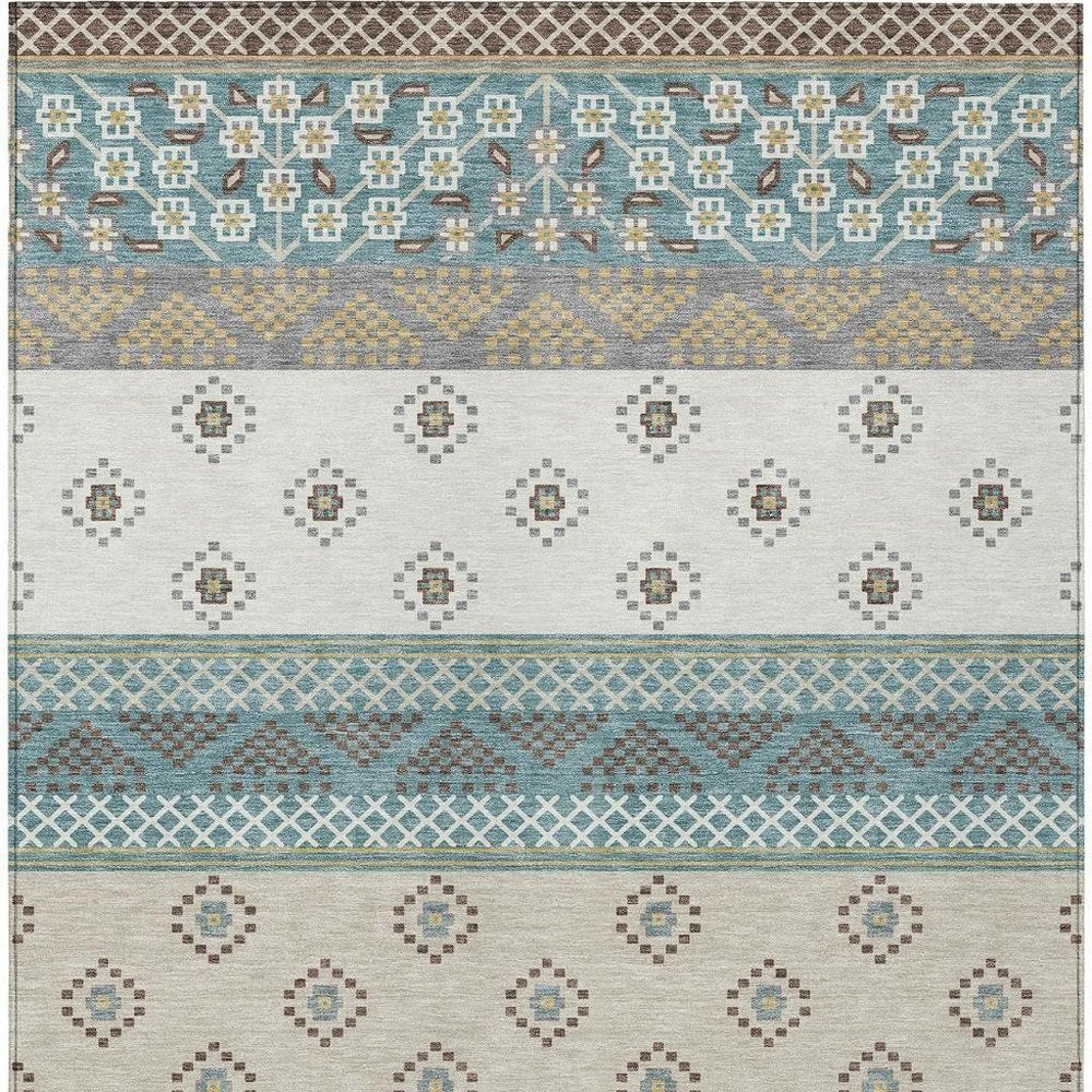3' X 5' Teal Blue And Beige Striped Washable Indoor Outdoor Area Rug HomeRoots