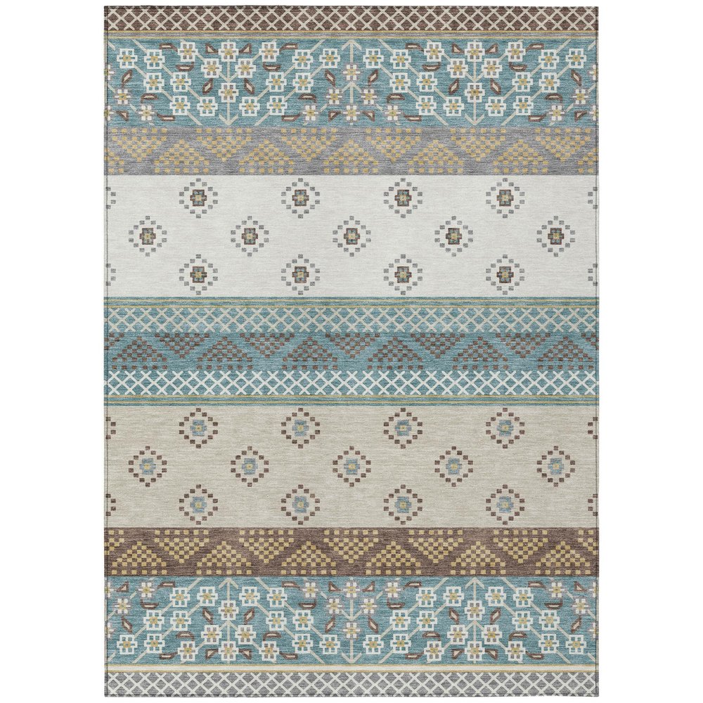 3' X 5' Teal Blue And Beige Striped Washable Indoor Outdoor Area Rug — view 1