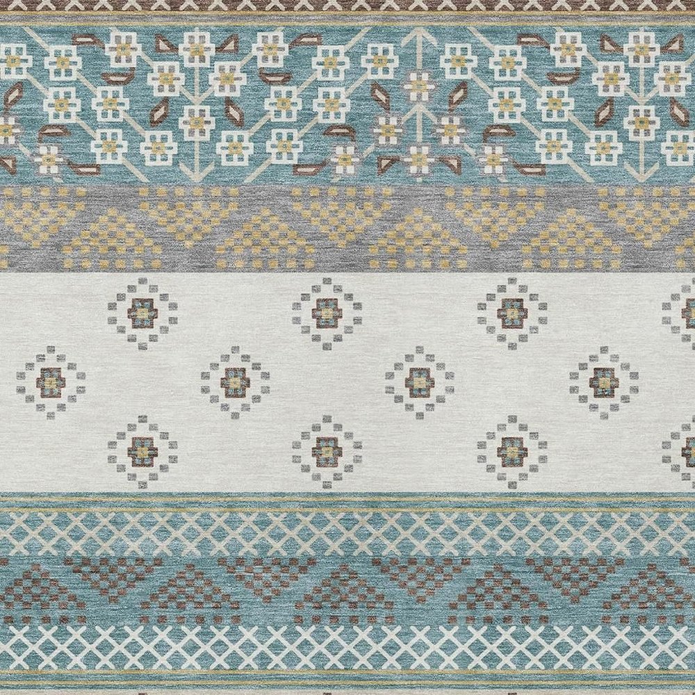 5' X 8' Teal Blue And Beige Striped Washable Indoor Outdoor Area Rug HomeRoots