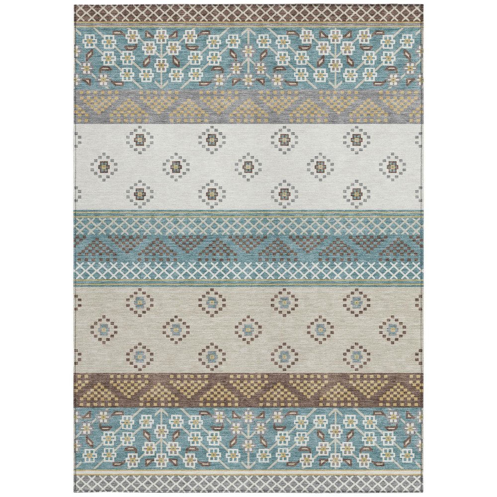 5' X 8' Teal Blue And Beige Striped Washable Indoor Outdoor Area Rug — view 5