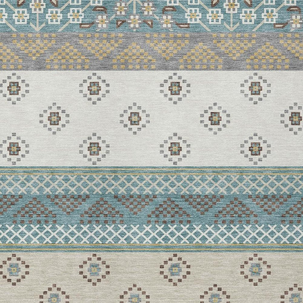 5' X 8' Teal Blue And Beige Striped Washable Indoor Outdoor Area Rug HomeRoots