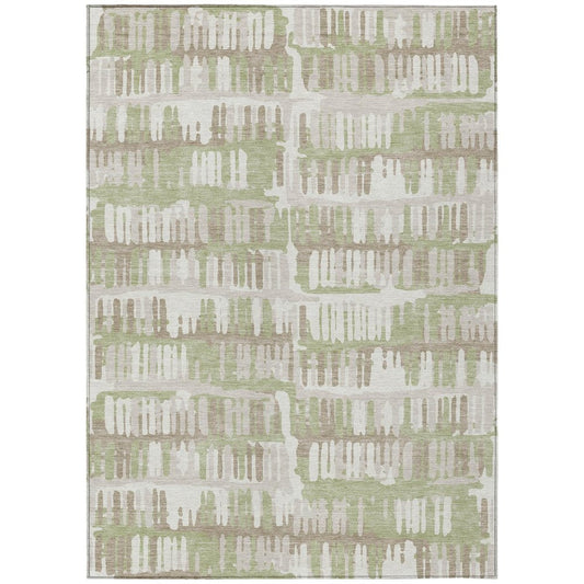 9' X 12' Green And Denim Blue Abstract Washable Indoor Outdoor Area Rug