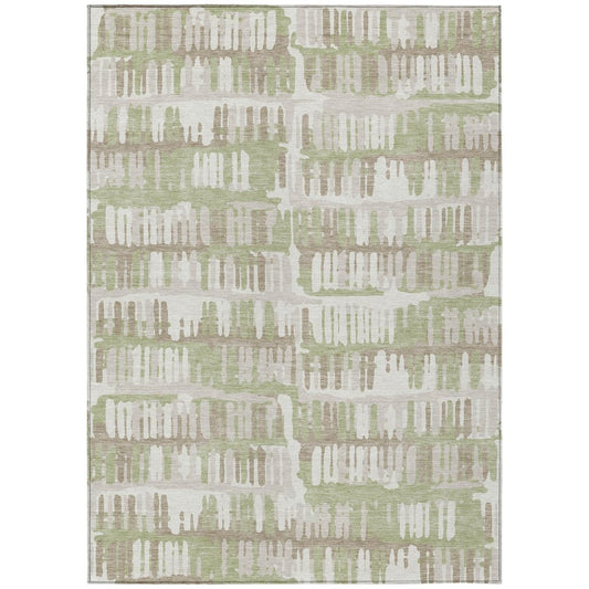 9' X 12' Green And Denim Blue Abstract Washable Indoor Outdoor Area Rug