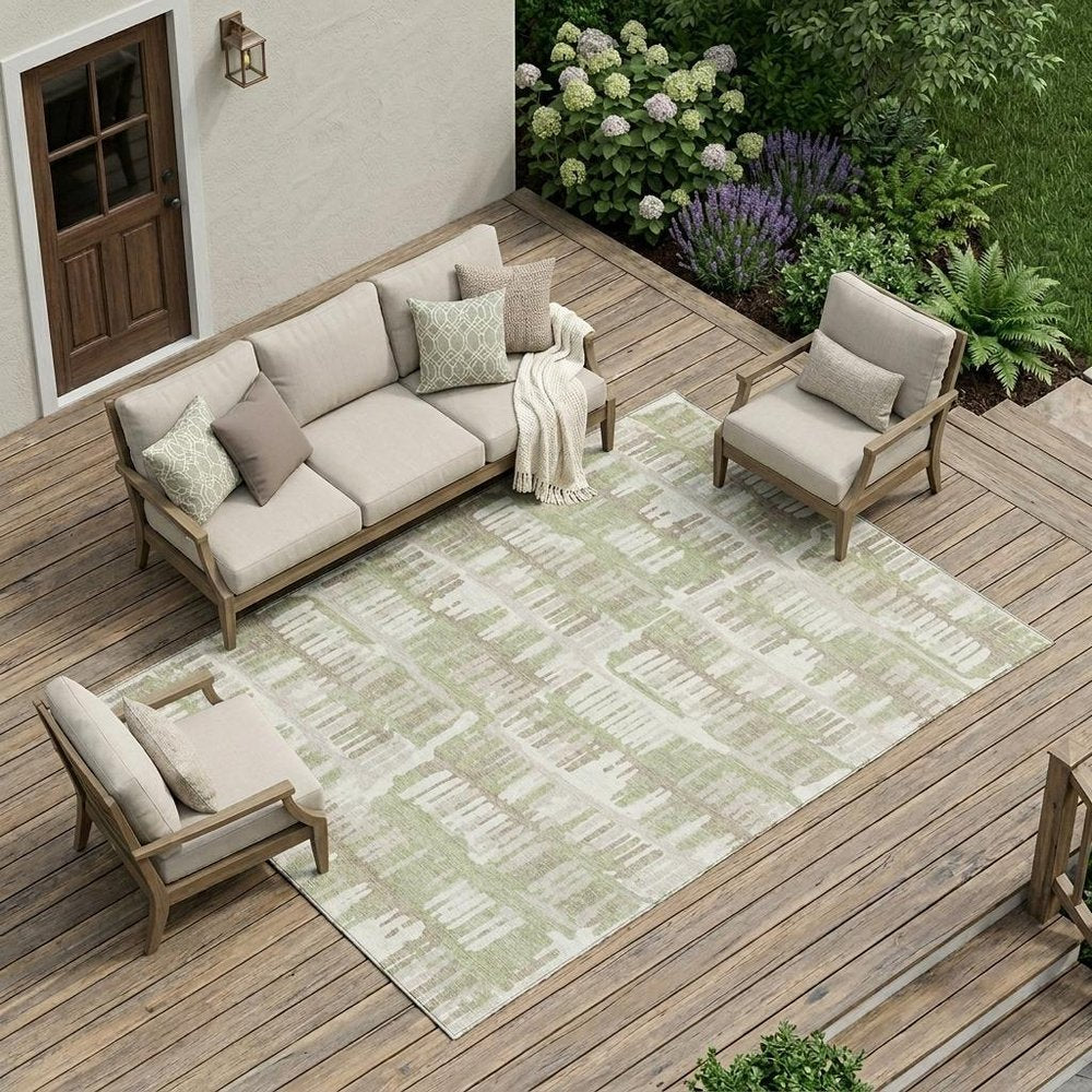 10' X 14' Green And Denim Blue Abstract Washable Indoor Outdoor Area Rug — view 7