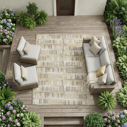 8' X 10' Beige And Taupe Abstract Washable Indoor Outdoor Area Rug HomeRoots