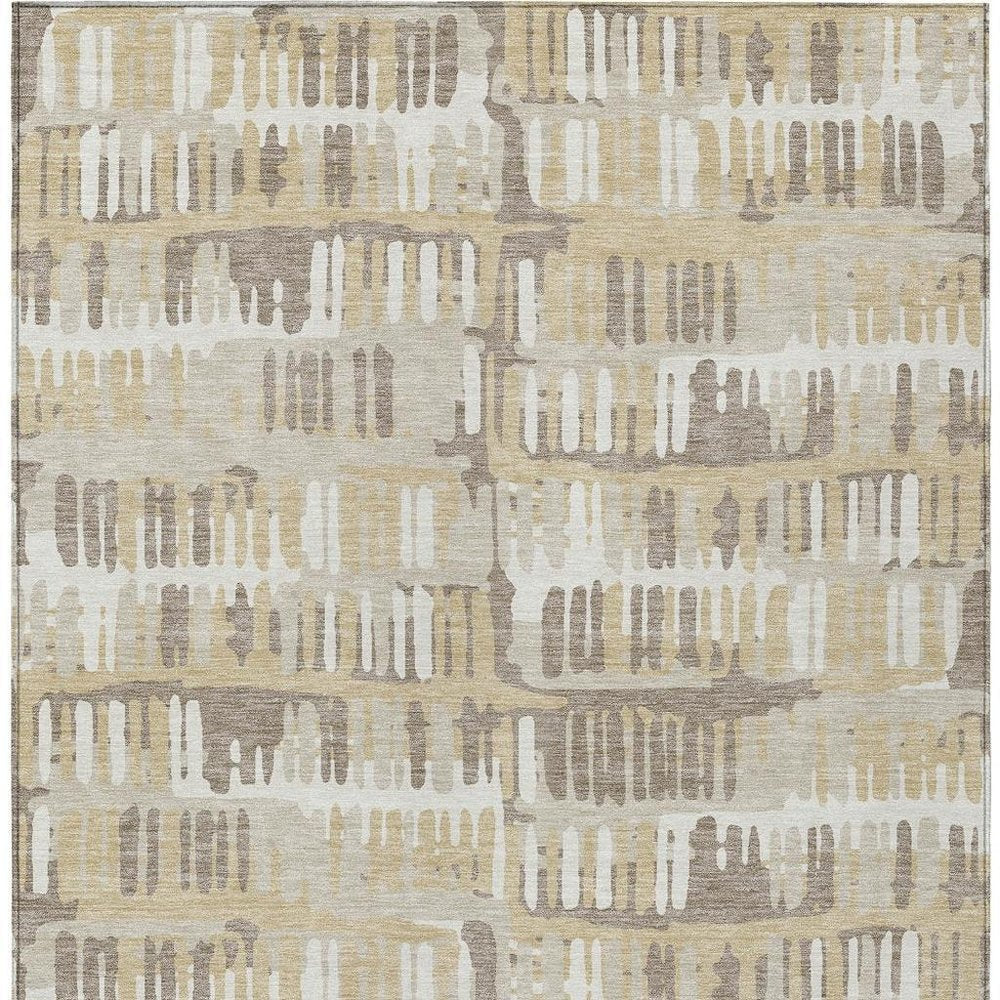 9' X 12' Beige And Taupe Abstract Washable Indoor Outdoor Area Rug — view 9
