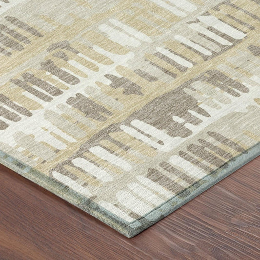 9' X 12' Beige And Taupe Abstract Washable Indoor Outdoor Area Rug