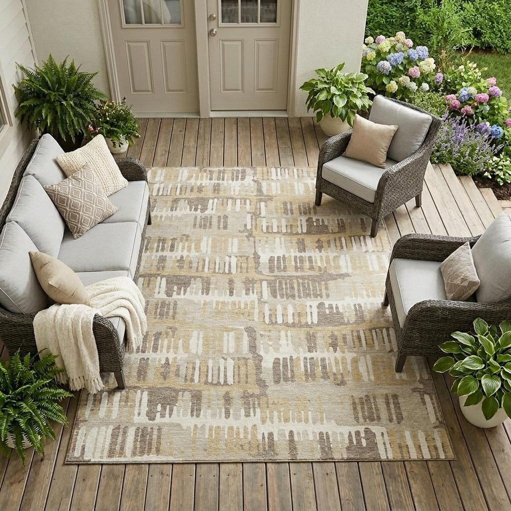 9' X 12' Beige And Taupe Abstract Washable Indoor Outdoor Area Rug HomeRoots