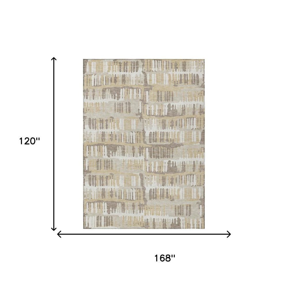 10' X 14' Beige And Taupe Abstract Washable Indoor Outdoor Area Rug — view 6