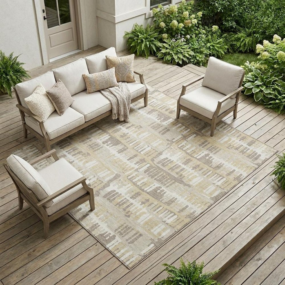 10' X 14' Beige And Taupe Abstract Washable Indoor Outdoor Area Rug HomeRoots