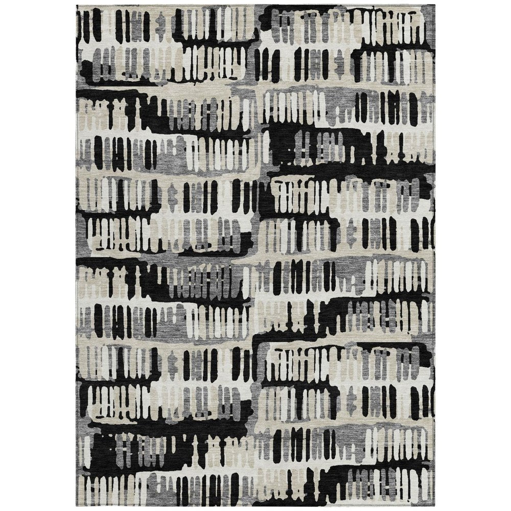 5' X 8' Black And Taupe Abstract Washable Indoor Outdoor Area Rug HomeRoots