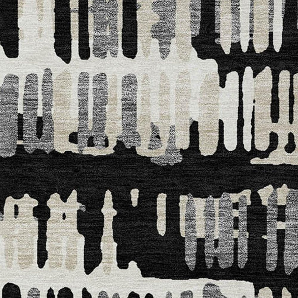 5' X 8' Black And Taupe Abstract Washable Indoor Outdoor Area Rug — view 8