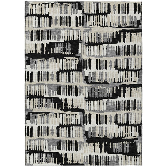 5' X 8' Black And Taupe Abstract Washable Indoor Outdoor Area Rug