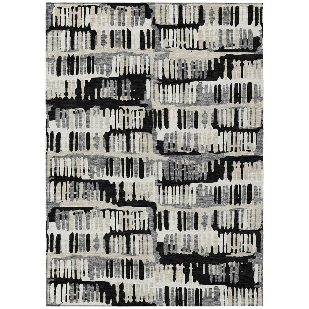 5' X 8' Black And Taupe Abstract Washable Indoor Outdoor Area Rug HomeRoots