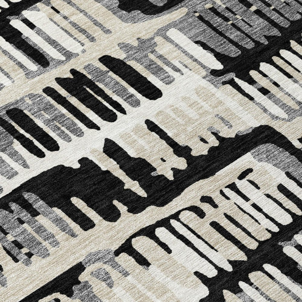 5' X 8' Black And Taupe Abstract Washable Indoor Outdoor Area Rug — view 3