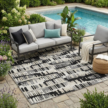 5' X 8' Black And Taupe Abstract Washable Indoor Outdoor Area Rug HomeRoots