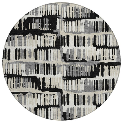 8' Black And Taupe Round Abstract Washable Indoor Outdoor Area Rug HomeRoots
