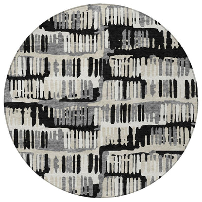 8' Black And Taupe Round Abstract Washable Indoor Outdoor Area Rug HomeRoots