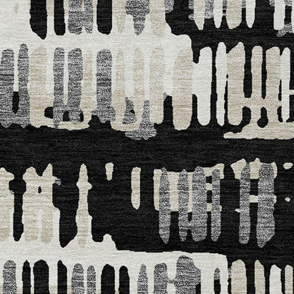 9' X 12' Black And Taupe Abstract Washable Indoor Outdoor Area Rug — view 15
