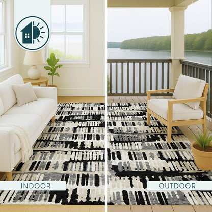 9' X 12' Black And Taupe Abstract Washable Indoor Outdoor Area Rug HomeRoots