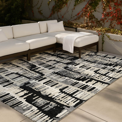 9' X 12' Black And Taupe Abstract Washable Indoor Outdoor Area Rug HomeRoots