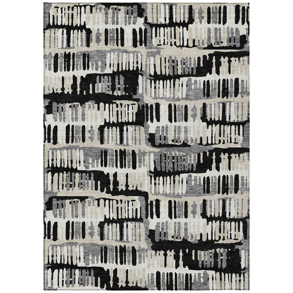 9' X 12' Black And Taupe Abstract Washable Indoor Outdoor Area Rug — view 3