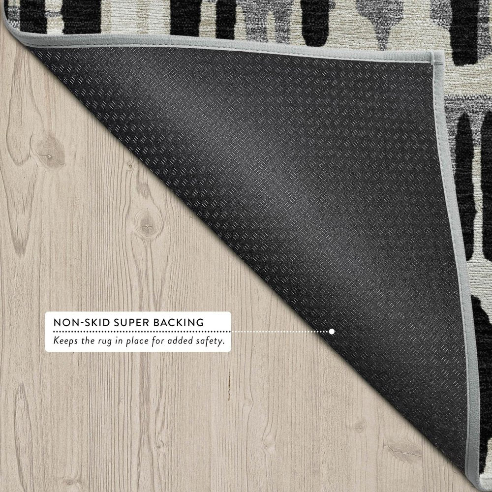 9' X 12' Black And Taupe Abstract Washable Indoor Outdoor Area Rug — view 13