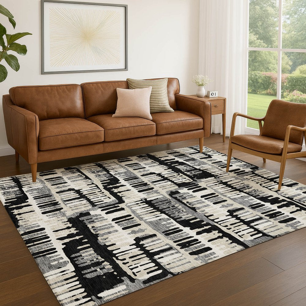 9' X 12' Black And Taupe Abstract Washable Indoor Outdoor Area Rug HomeRoots
