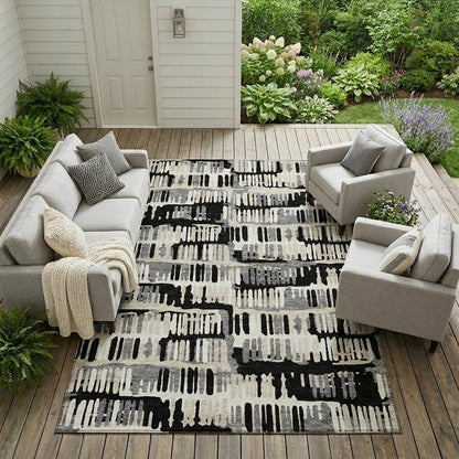 9' X 12' Black And Taupe Abstract Washable Indoor Outdoor Area Rug HomeRoots