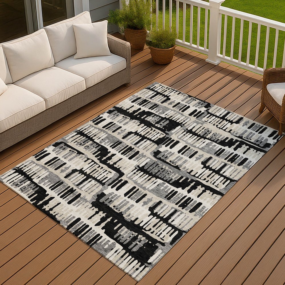 9' X 12' Black And Taupe Abstract Washable Indoor Outdoor Area Rug — view 8