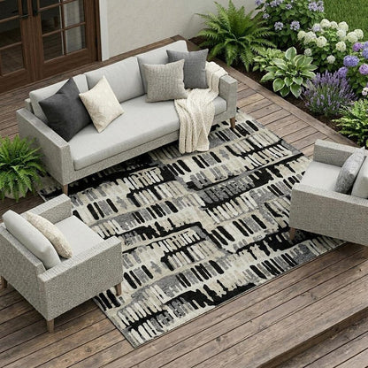 10' X 14' Black And Taupe Abstract Washable Indoor Outdoor Area Rug HomeRoots