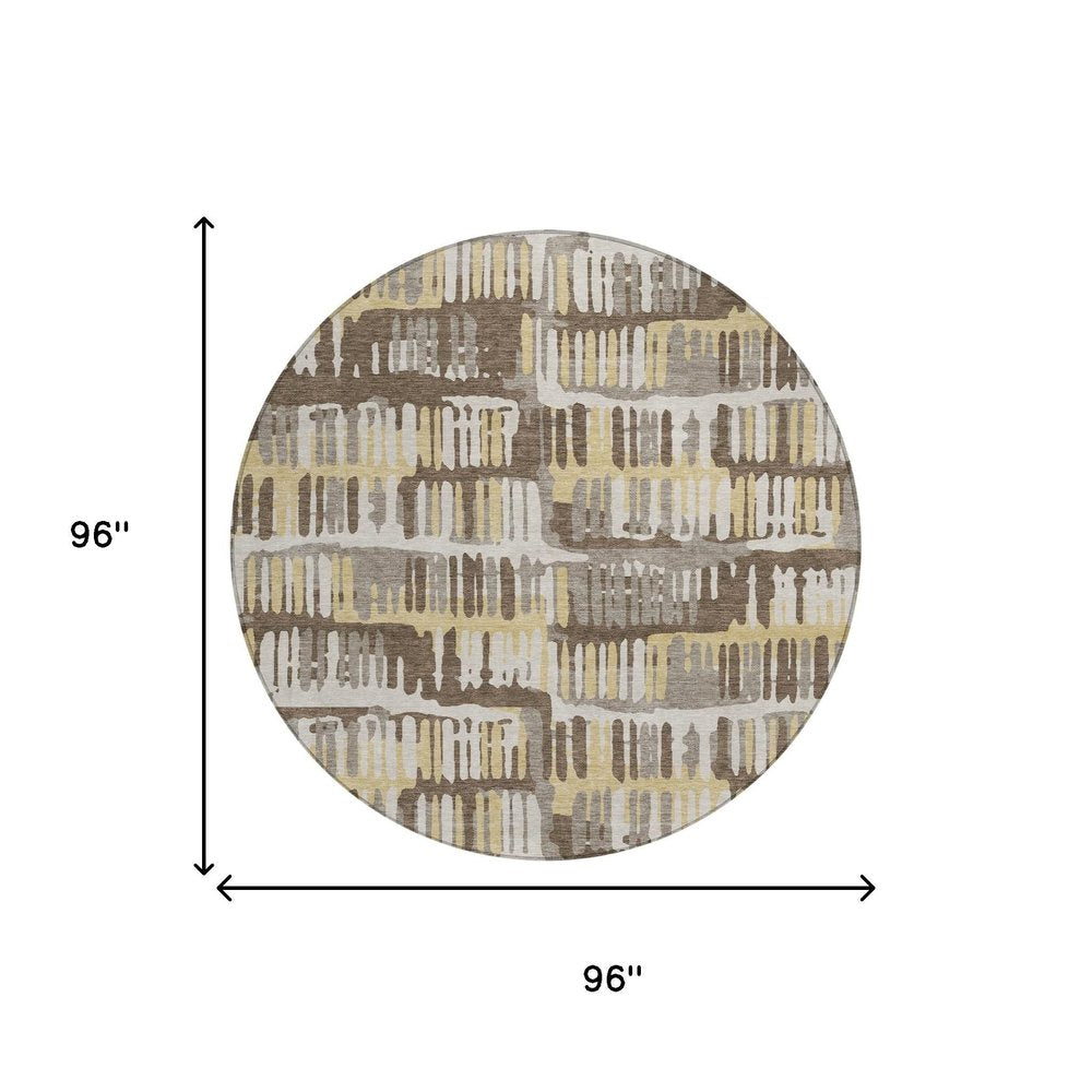 8' Chocolate And Ivory Round Abstract Washable Indoor Outdoor Area Rug HomeRoots