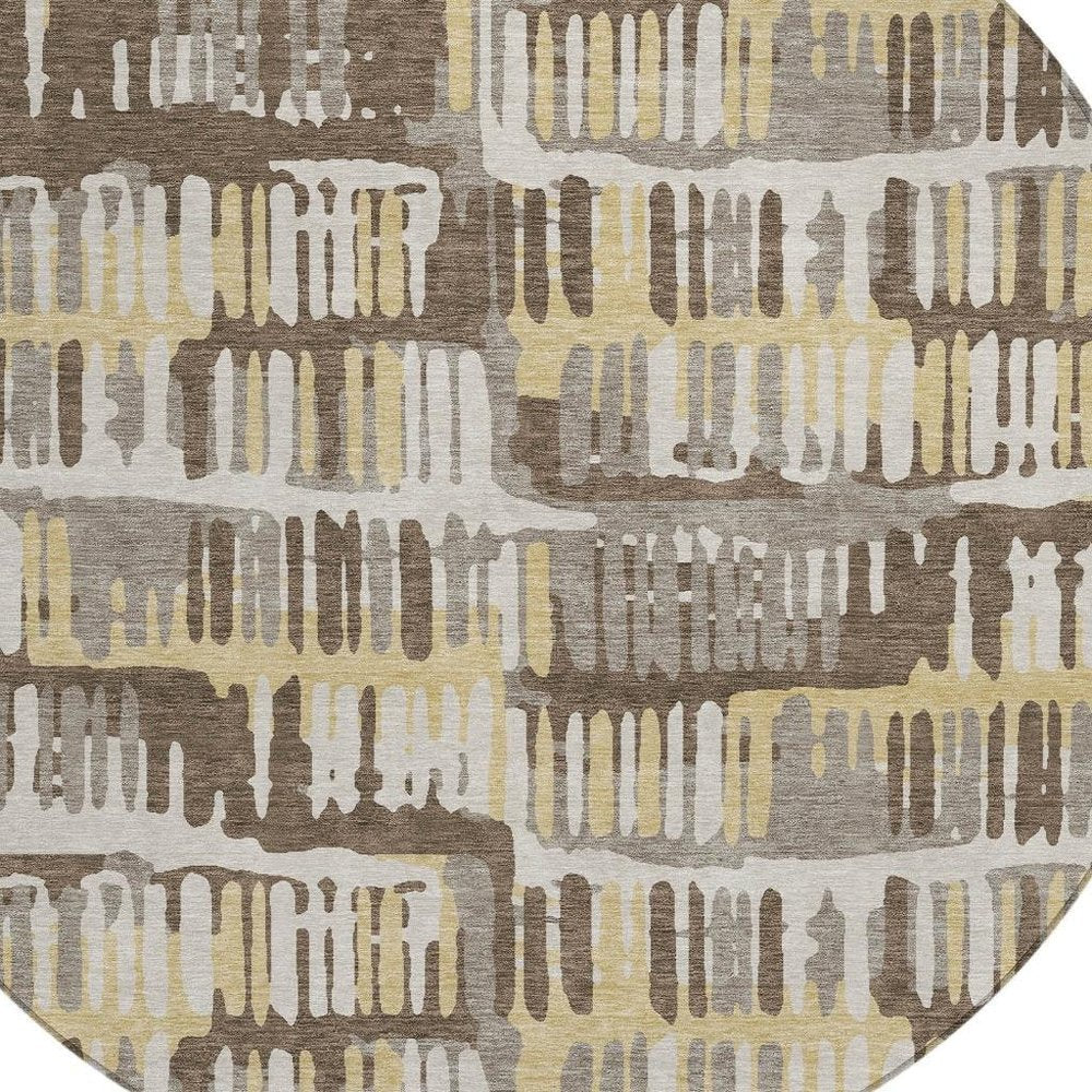 8' Chocolate And Ivory Round Abstract Washable Indoor Outdoor Area Rug — view 7
