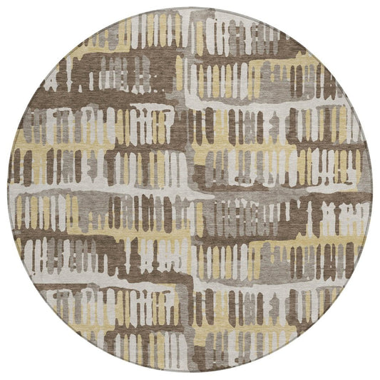 8' Chocolate And Ivory Round Abstract Washable Indoor Outdoor Area Rug
