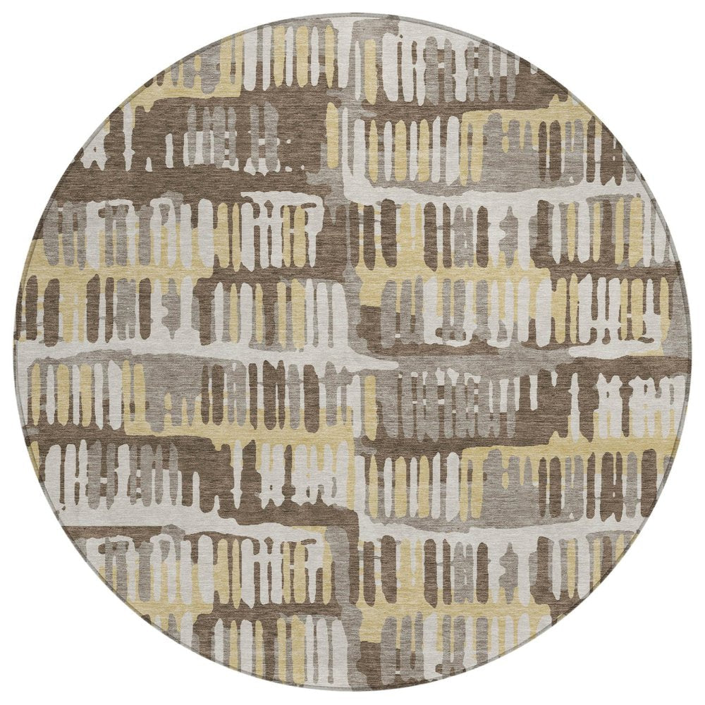 8' Chocolate And Ivory Round Abstract Washable Indoor Outdoor Area Rug — view 1