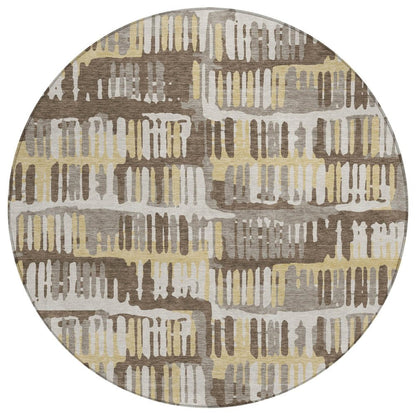 8' Chocolate And Ivory Round Abstract Washable Indoor Outdoor Area Rug HomeRoots