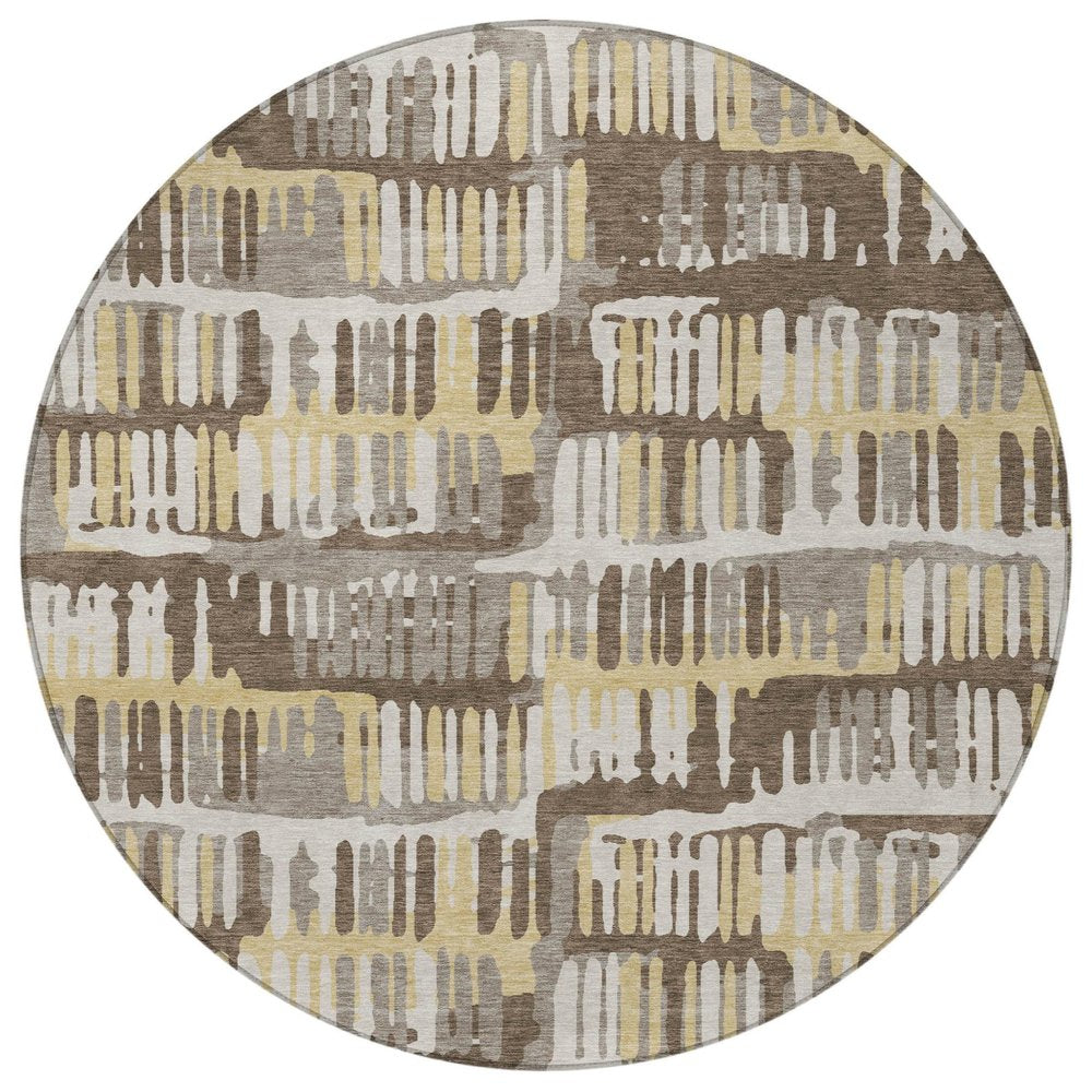 8' Chocolate And Ivory Round Abstract Washable Indoor Outdoor Area Rug — view 5
