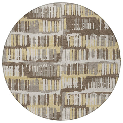 8' Chocolate And Ivory Round Abstract Washable Indoor Outdoor Area Rug HomeRoots