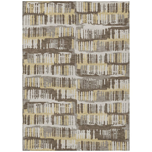 8' X 10' Chocolate And Ivory Abstract Washable Indoor Outdoor Area Rug