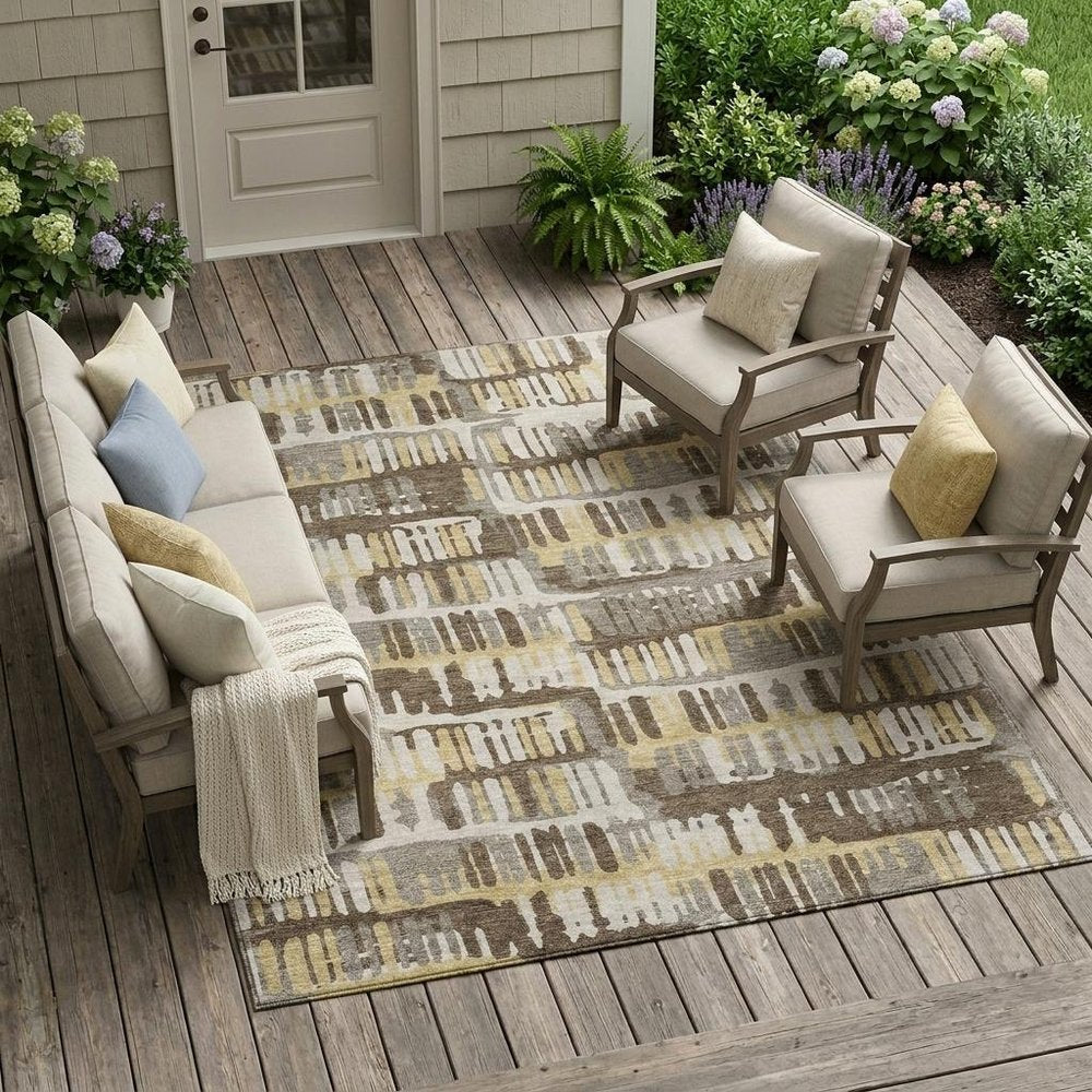 8' X 10' Chocolate And Ivory Abstract Washable Indoor Outdoor Area Rug