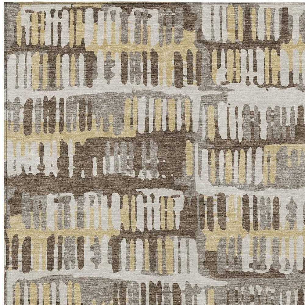 9' X 12' Chocolate And Ivory Abstract Washable Indoor Outdoor Area Rug