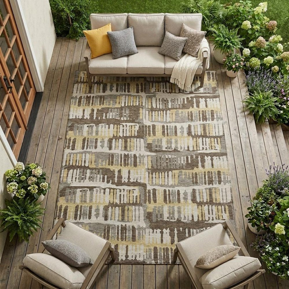 9' X 12' Chocolate And Ivory Abstract Washable Indoor Outdoor Area Rug