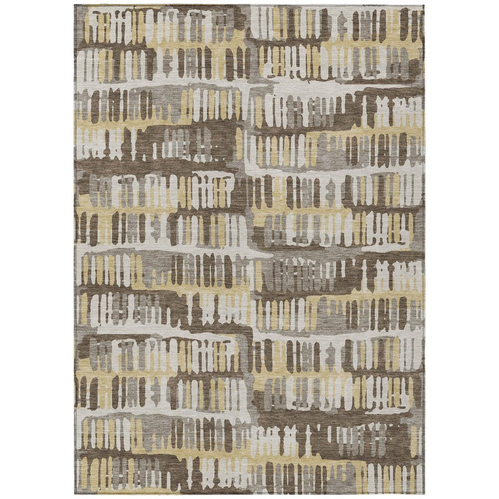 10' X 14' Chocolate And Ivory Abstract Washable Indoor Outdoor Area Rug — view 1