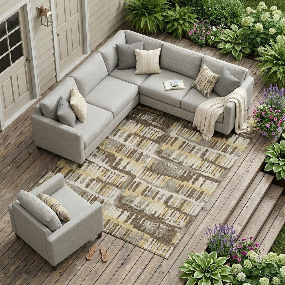 10' X 14' Chocolate And Ivory Abstract Washable Indoor Outdoor Area Rug