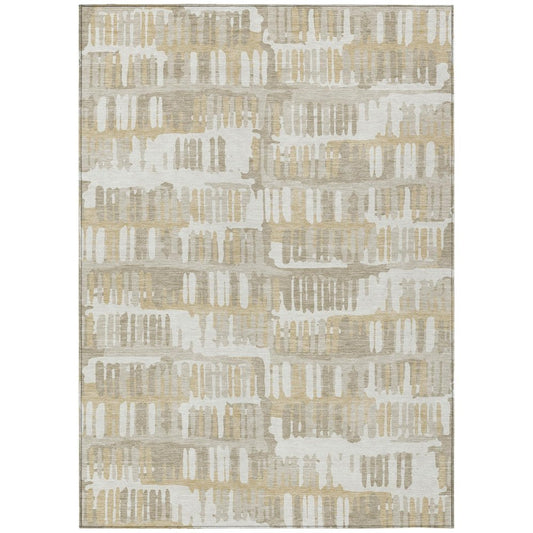3' X 5' Ivory And Gray Abstract Washable Indoor Outdoor Area Rug